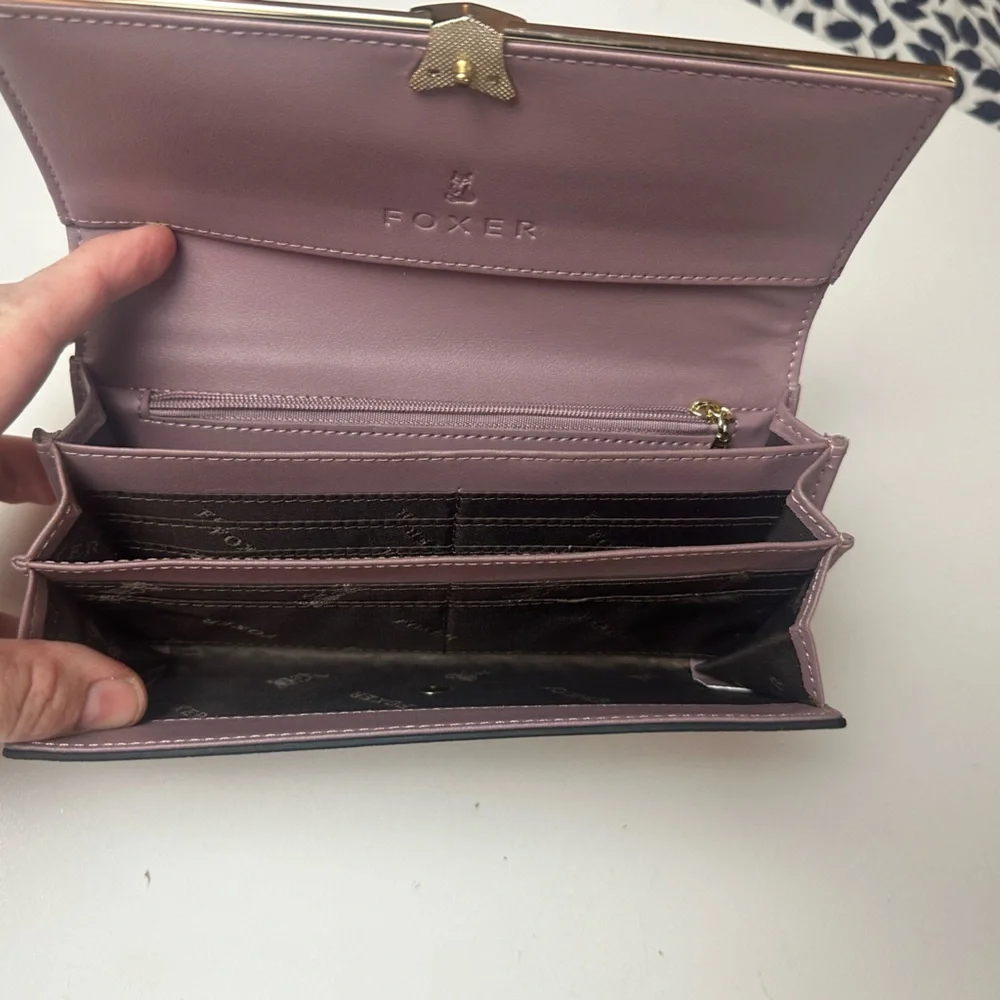 FOXER Pink‎ Cowhide Shiny Vinyl Glittery Bifold Gold Hardware Wallet *LikeNew* - Picture 14 of 16